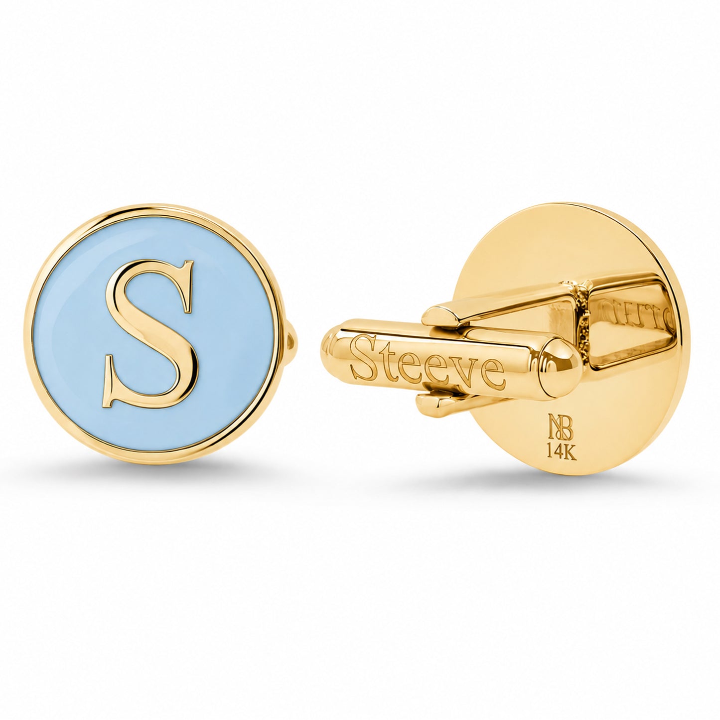 14K Gold Initial Letter Enamel Coin Cufflinks, Classic Font