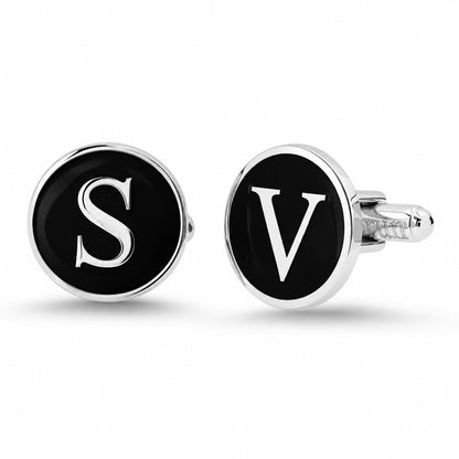 Sterling Silver Initial Letter Enamel Coin Cufflinks, Classic Font