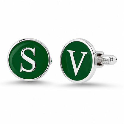 Sterling Silver Initial Letter Enamel Coin Cufflinks, Classic Font