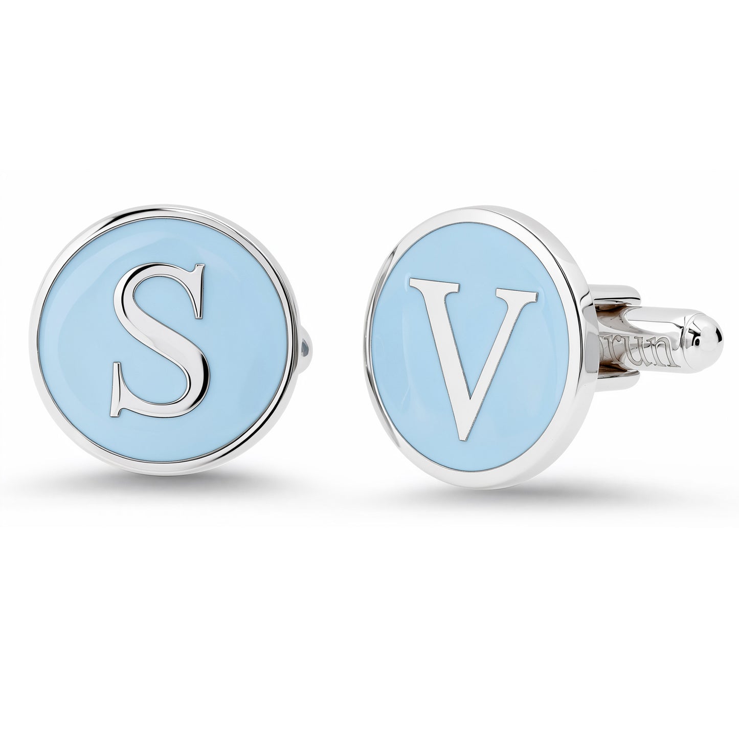 Sterling Silver Initial Letter Enamel Coin Cufflinks, Classic Font