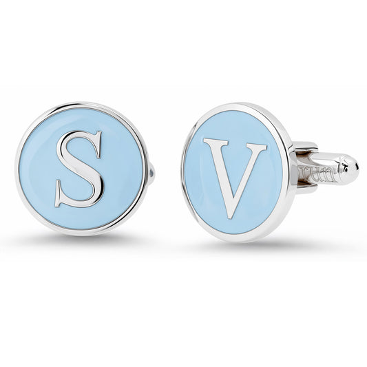 Sterling Silver Initial Letter Enamel Coin Cufflinks, Classic Font