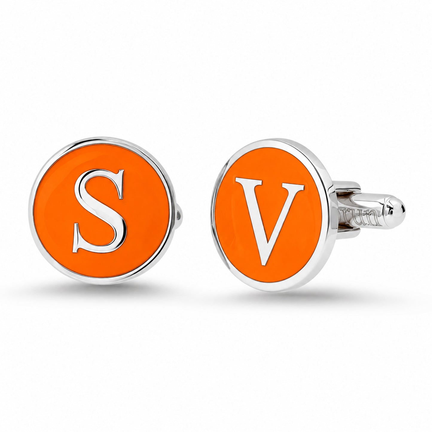 Sterling Silver Initial Letter Enamel Coin Cufflinks, Classic Font