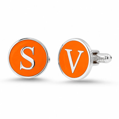 Sterling Silver Initial Letter Enamel Coin Cufflinks, Classic Font