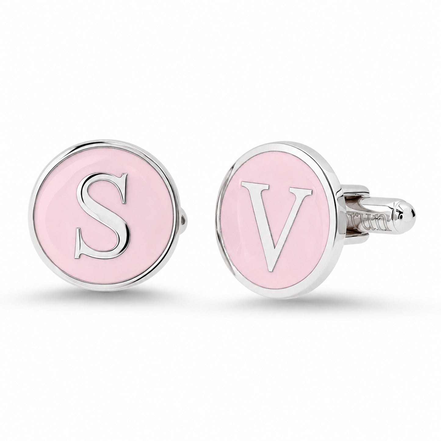 Sterling Silver Initial Letter Enamel Coin Cufflinks, Classic Font