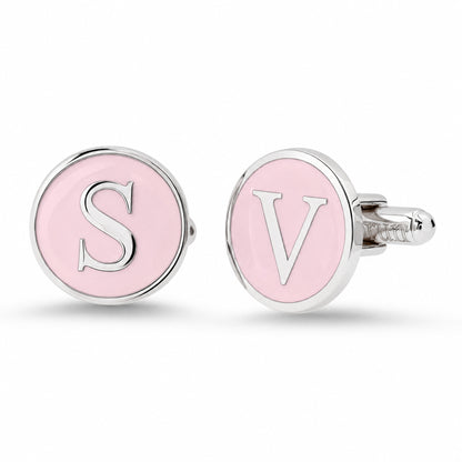 Sterling Silver Initial Letter Enamel Coin Cufflinks, Classic Font