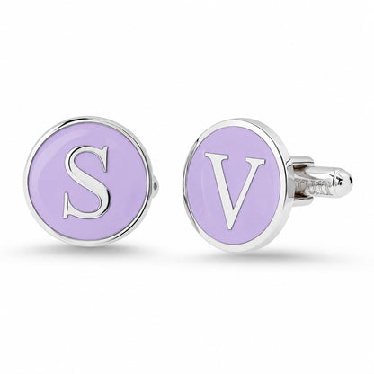 Sterling Silver Initial Letter Enamel Coin Cufflinks, Classic Font