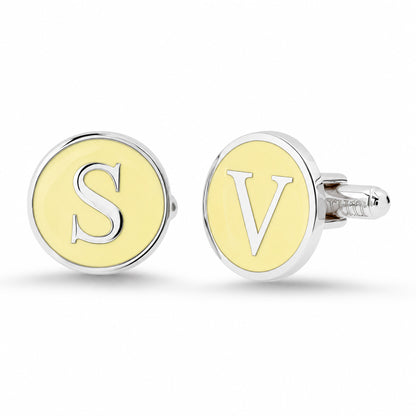 Sterling Silver Initial Letter Enamel Coin Cufflinks, Classic Font