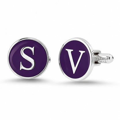 Sterling Silver Initial Letter Enamel Coin Cufflinks, Classic Font
