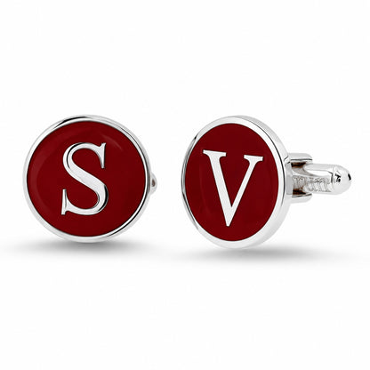 Sterling Silver Initial Letter Enamel Coin Cufflinks, Classic Font