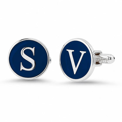 Sterling Silver Initial Letter Enamel Coin Cufflinks, Classic Font