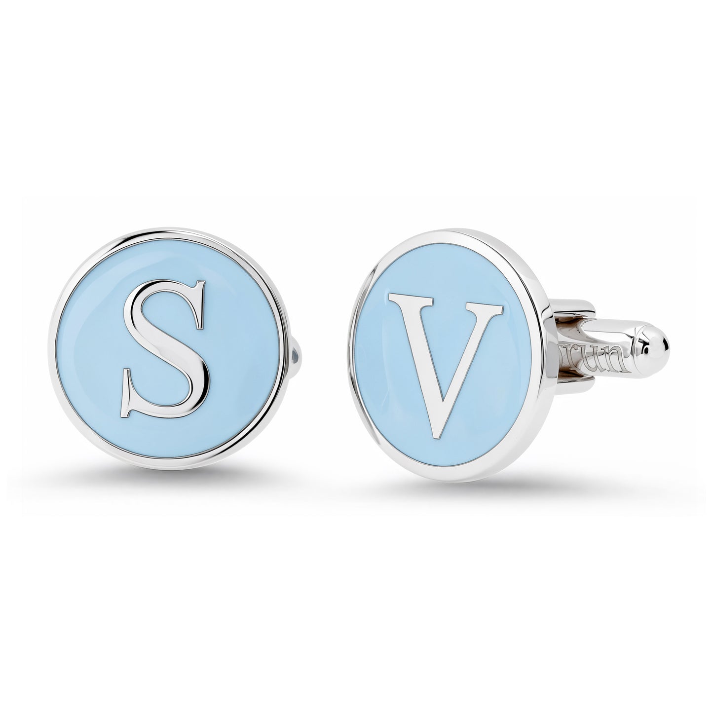 Sterling Silver Initial Letter Enamel Coin Cufflinks, Classic Font