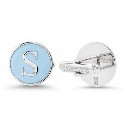 Sterling Silver Initial Letter Enamel Coin Cufflinks, Classic Font