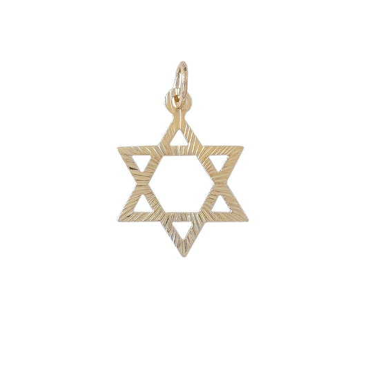 14K Gold Fluted Star of David Charm Pendant