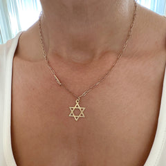 14K Gold Fluted Star of David Charm Pendant