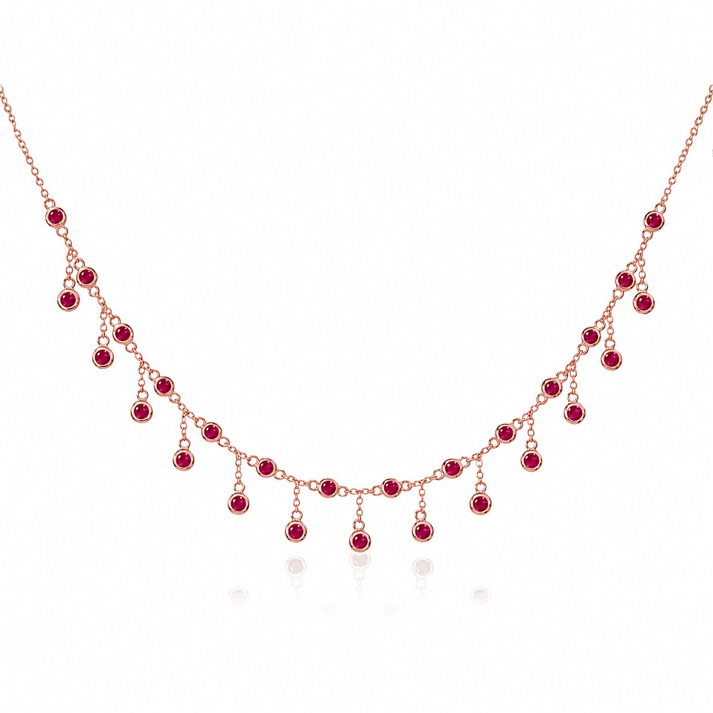 14K Gold Ruby Fringe Necklace