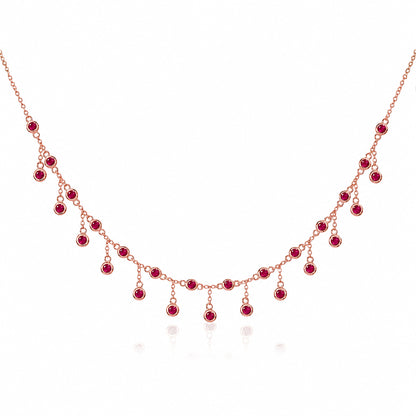 14K Gold Ruby Fringe Necklace