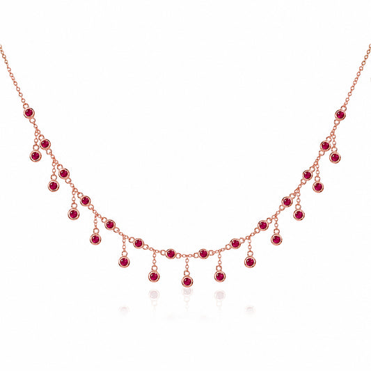 14K Gold Ruby Fringe Necklace