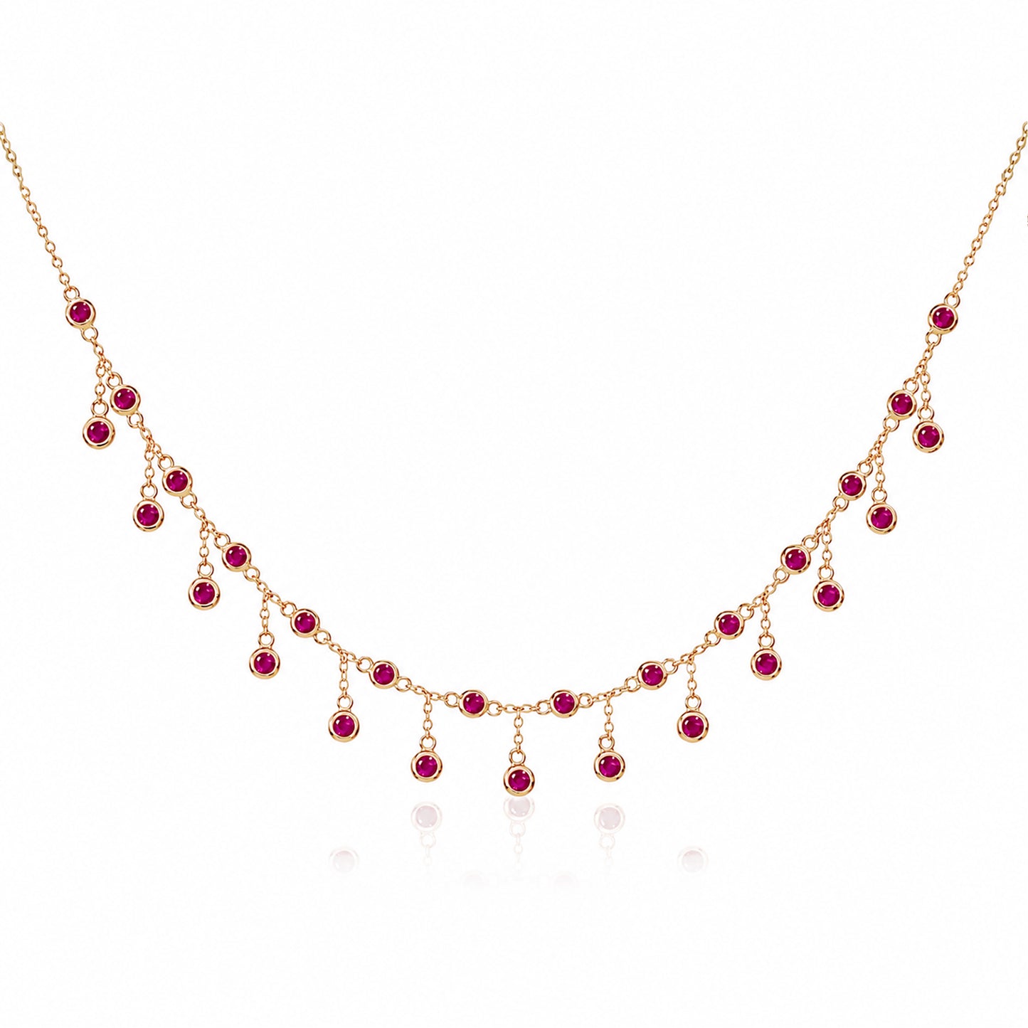14K Gold Ruby Fringe Necklace