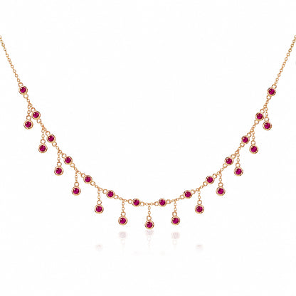 14K Gold Ruby Fringe Necklace