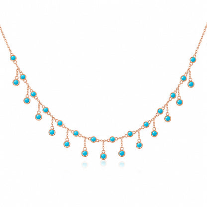 14K Gold Turquoise Fringe Necklace