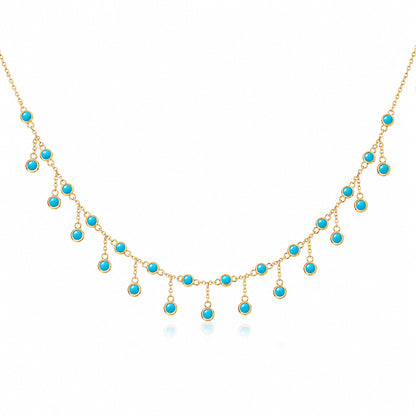 14K Gold Turquoise Fringe Necklace