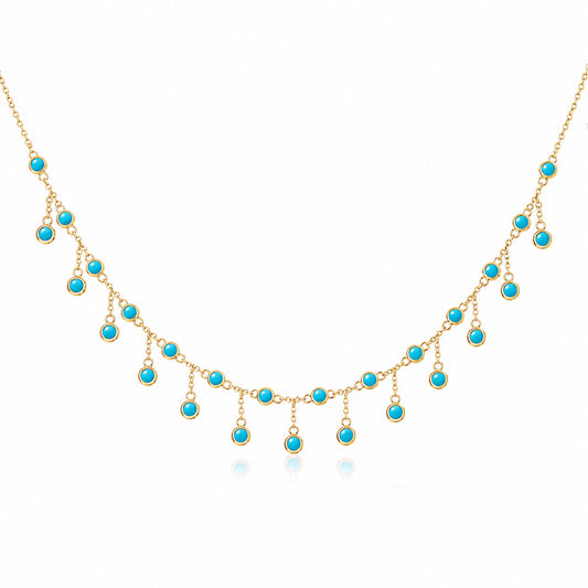 14K Gold Turquoise Fringe Necklace