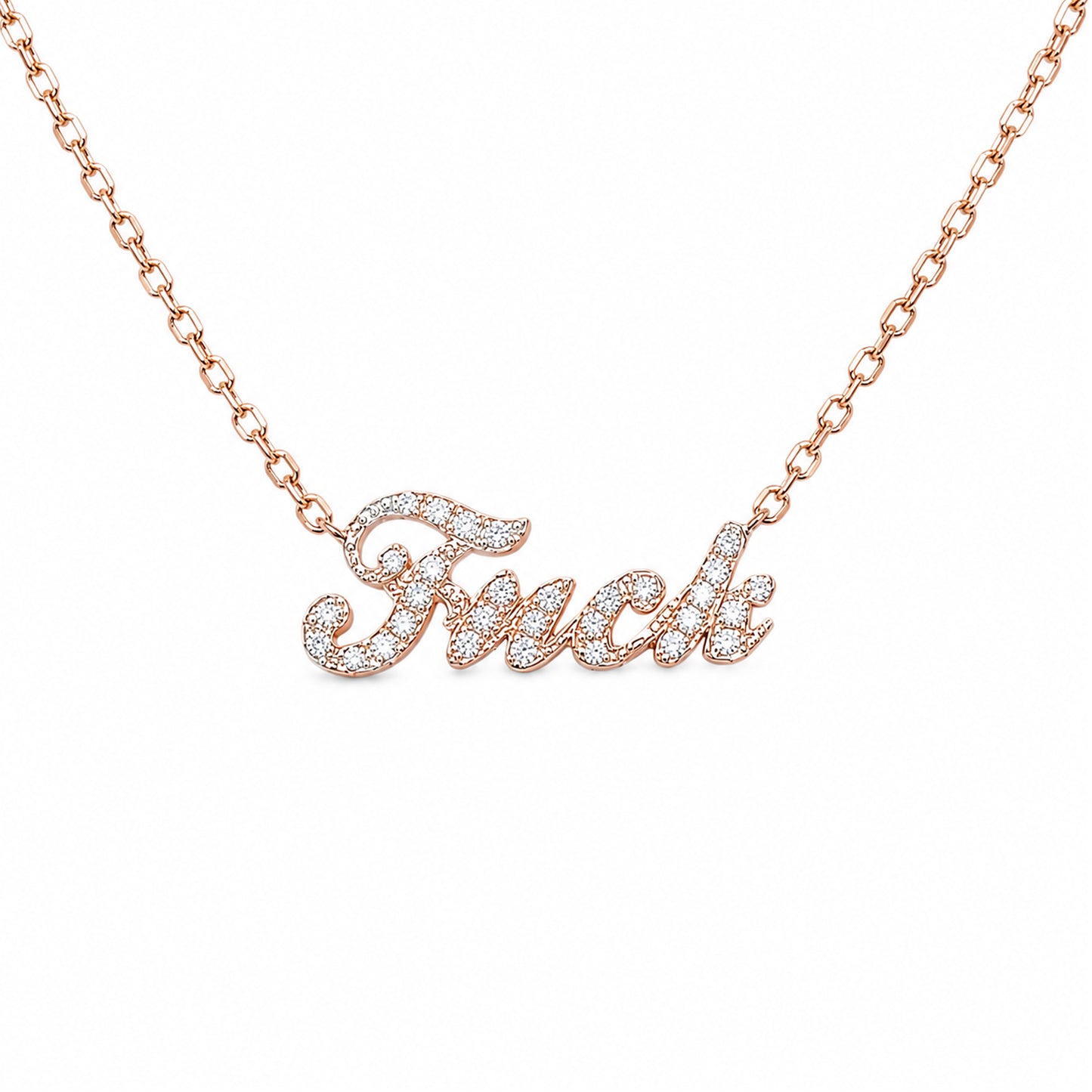 14K Gold Pavé Diamond 'Fuck' Charm Pendant Necklace ~ Script Font