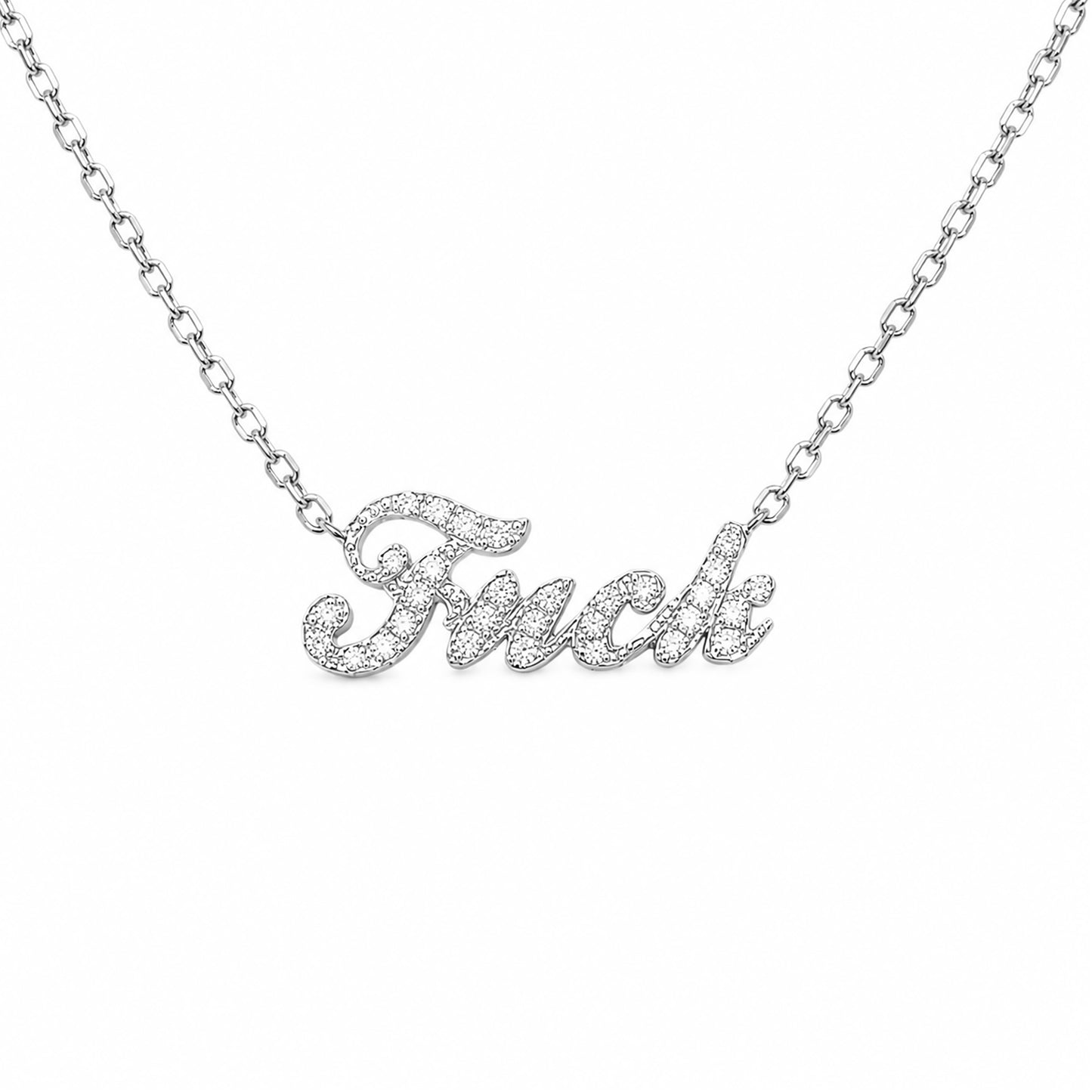 14K Gold Pavé Diamond 'Fuck' Charm Pendant Necklace ~ Script Font