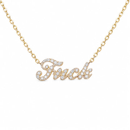 14K Gold Pavé Diamond 'Fuck' Charm Pendant Necklace ~ Script Font