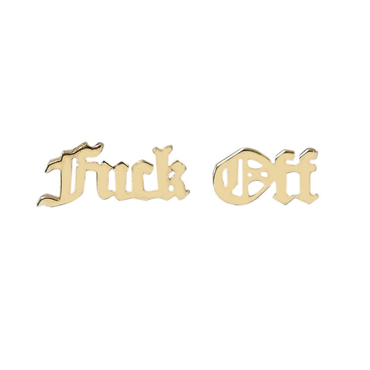 14K Gold Old English Font "Fuck Off" Stud Earrings