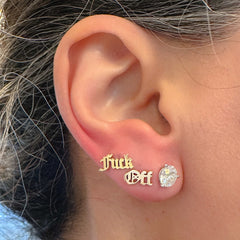 14K Gold Old English Font "Fuck Off" Stud Earrings