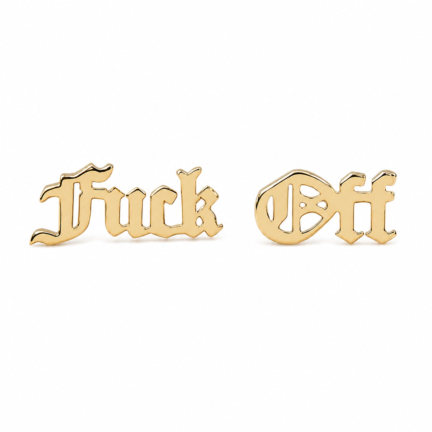14K Gold Old English Font "Fuck Off" Stud Earrings