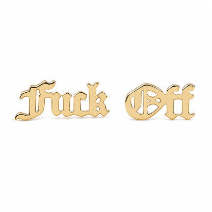 14K Gold Old English Font "Fuck Off" Stud Earrings