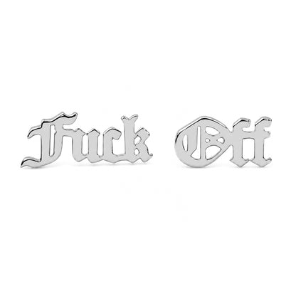 14K Gold Old English Font "Fuck Off" Stud Earrings