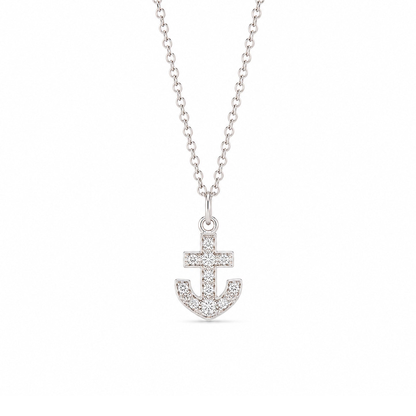 14K Gold Pavé Diamond Anchor Necklace, XS Size