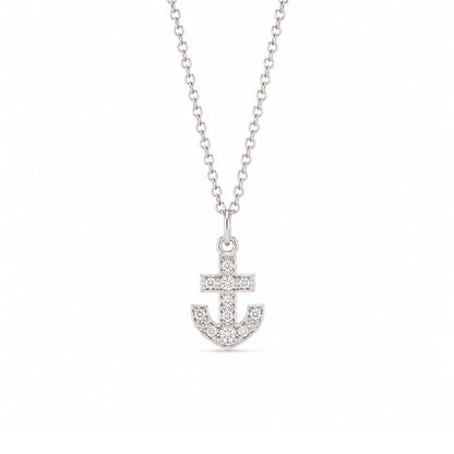 14K Gold Pavé Diamond Anchor Necklace, XS Size