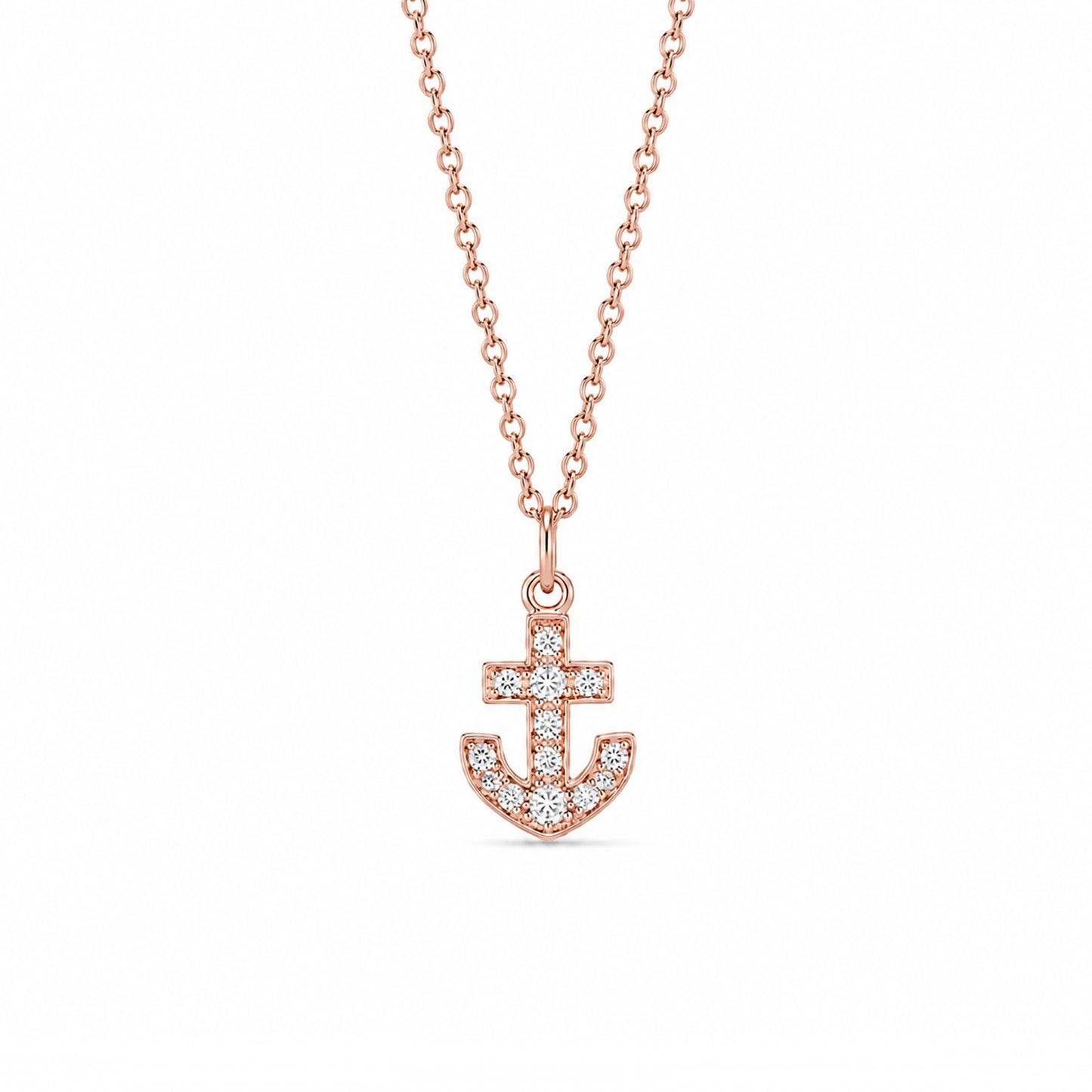 14K Gold Pavé Diamond Anchor Necklace, XS Size