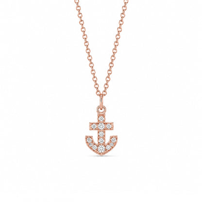 14K Gold Pavé Diamond Anchor Necklace, XS Size