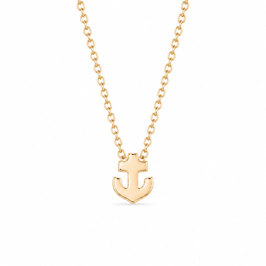 14K Gold Anchor Necklace, XS Size