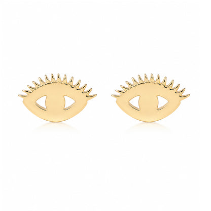 14K Gold Evil Eyelash Stud Earrings
