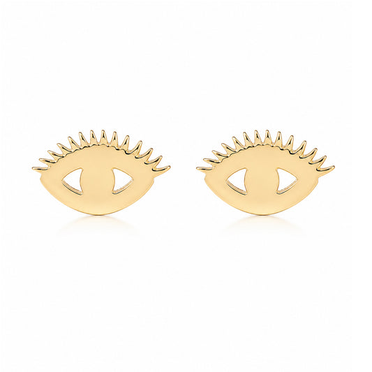 14K Gold Evil Eyelash Stud Earrings