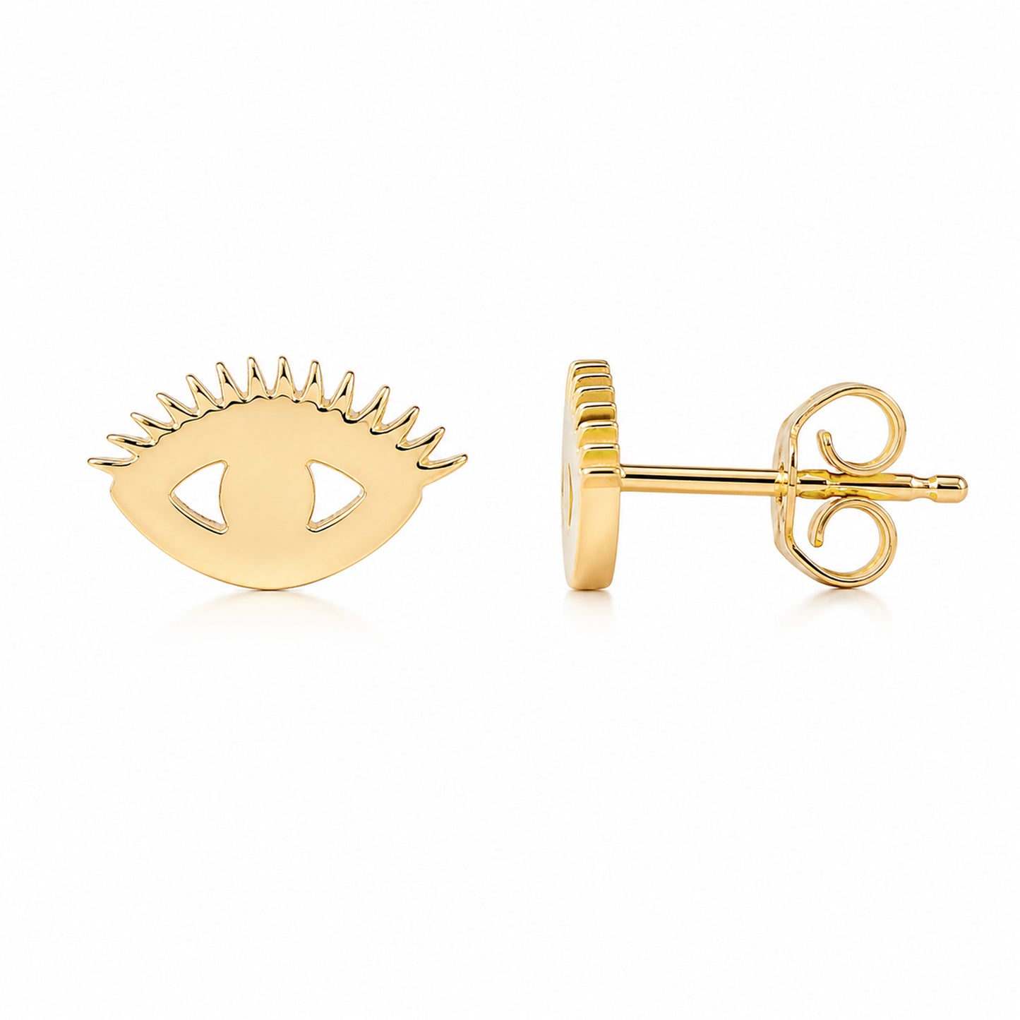 14K Gold Evil Eyelash Stud Earrings