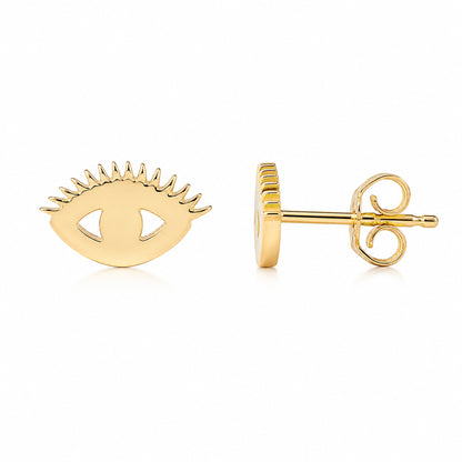 14K Gold Evil Eyelash Stud Earrings