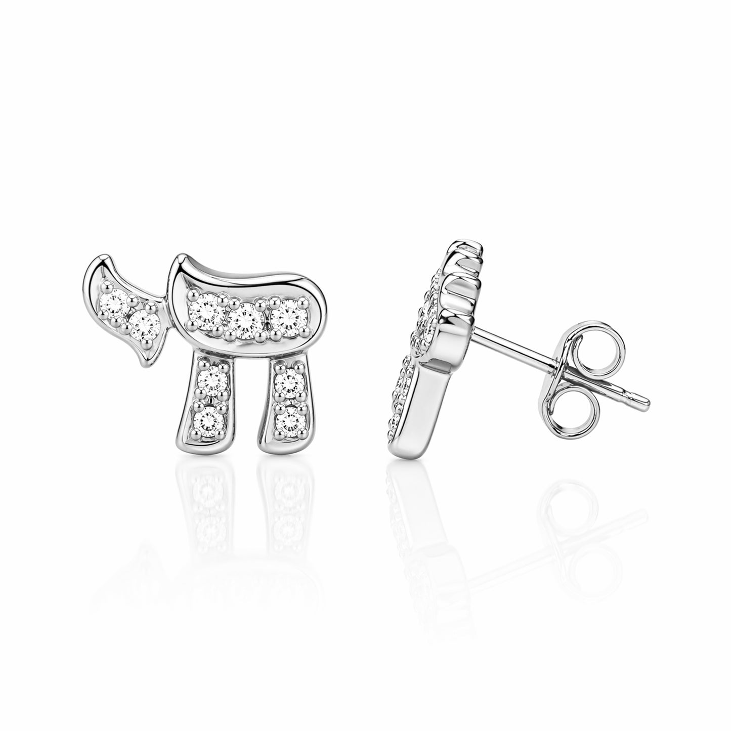14K Gold Pavé Diamond Hebrew Chai Stud Earrings