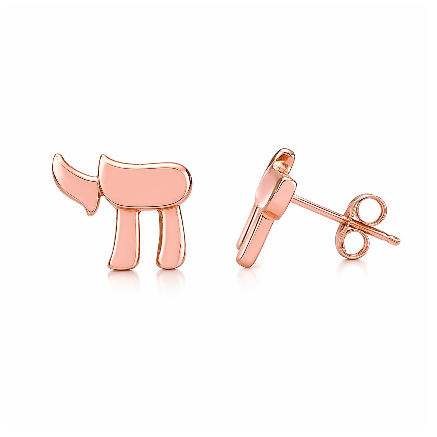 14K Gold Hebrew Chai Stud Earrings