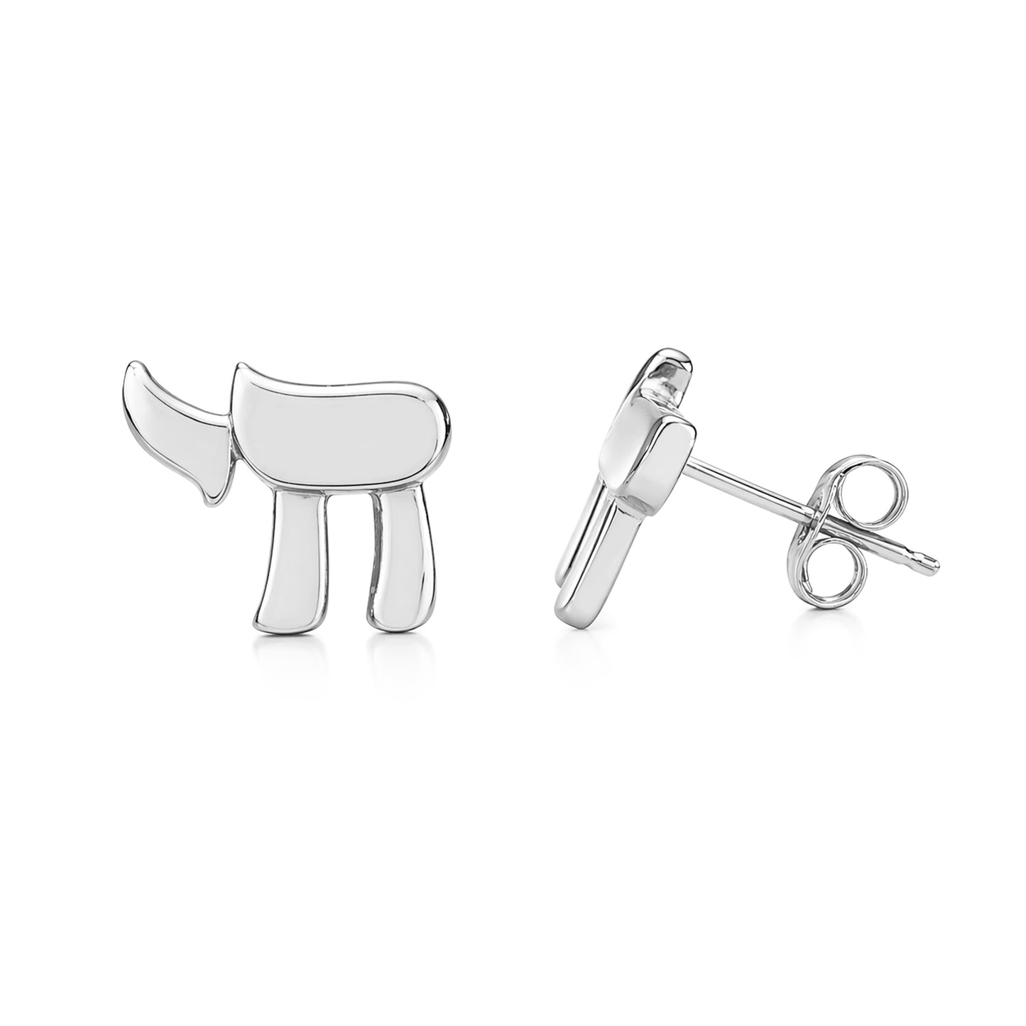 14K Gold Hebrew Chai Stud Earrings