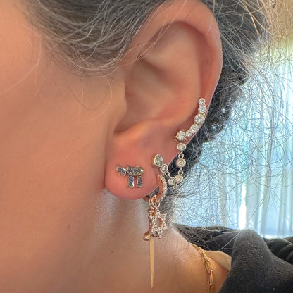 14K Gold Pavé Sapphire Hebrew Chai Stud Earrings