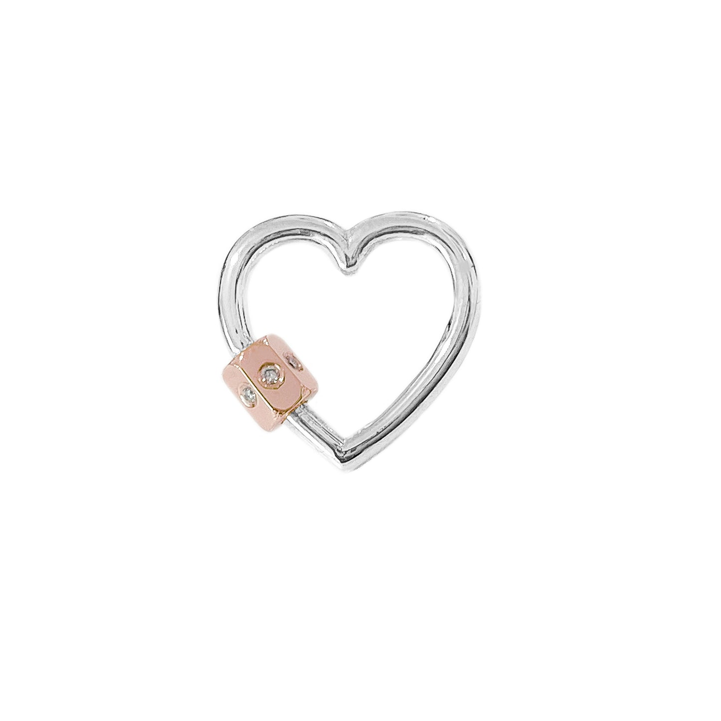 14K Gold Heart Carabiner Diamond Lock Charm Enhancer
