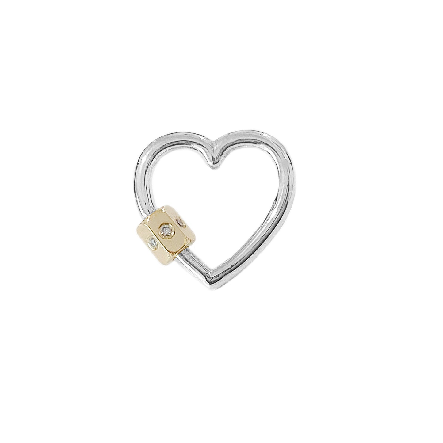 14K Gold Heart Carabiner Diamond Lock Charm Enhancer