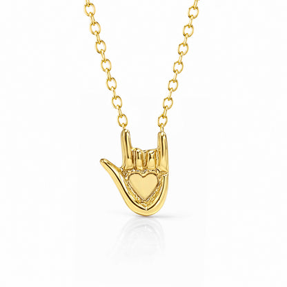 14K Gold 'I Love You' Hand Sign Charm Necklace